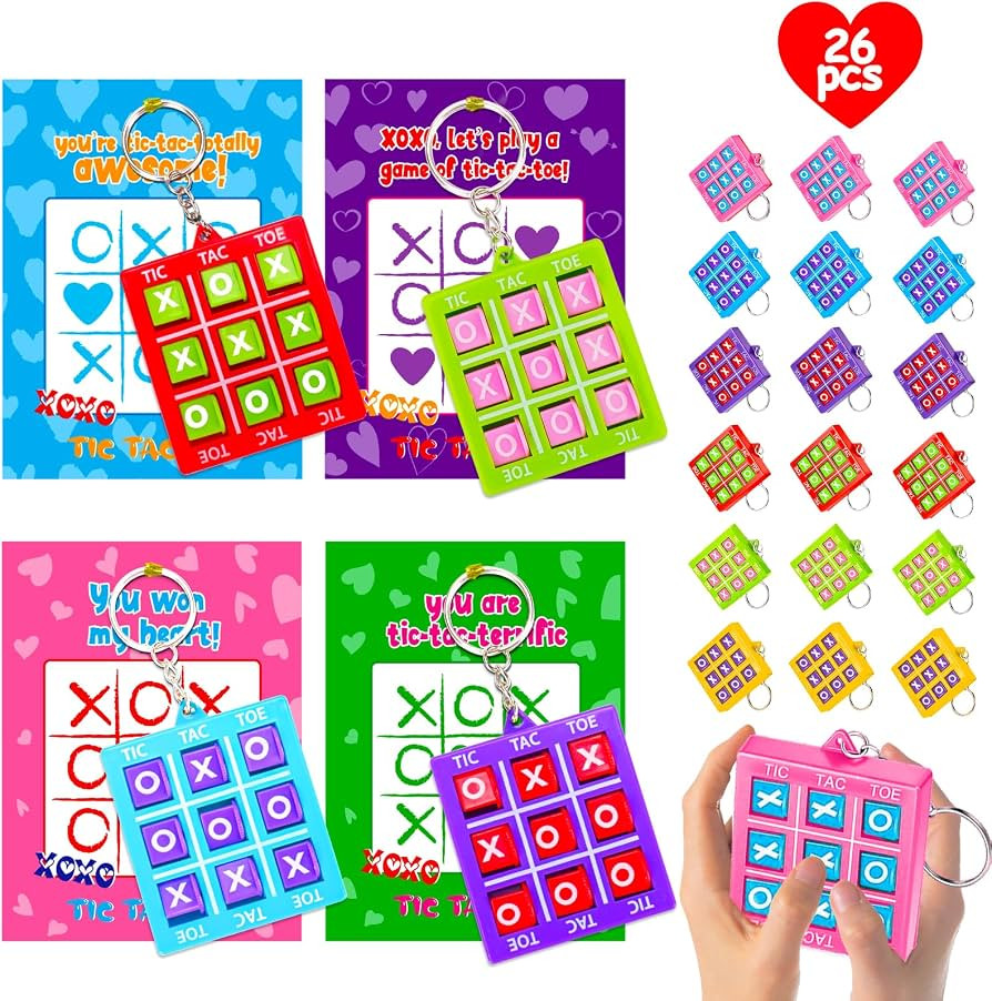 26PCS Tic Tac Toe Game Keychains Valentines Day Cards for Kids School Classroom Cute Valentine Ex... | Amazon (US)