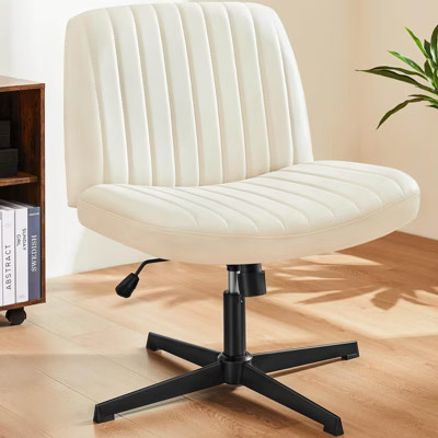 TUYOHW PU Leather Swivel Criss Cross Chair no Wheels,Armless Office Chair with Adjustable Height,Cross Gaming Chair for Office,Cream | Target