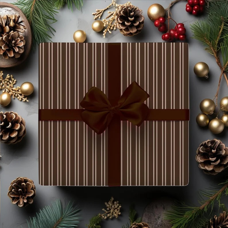 Brown Pin Stripe Wrapping Paper, Brown Gift Wrapping, Brown Wrapping Paper, Vintage Wrapping Pape... | Walmart (US)