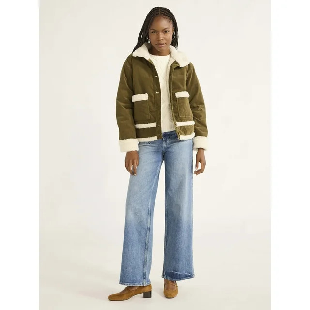 Free Assembly Women's and Women's Plus Corduroy Jacket with Faux Shearling Trim, Sizes XS-4X | Walmart (US)