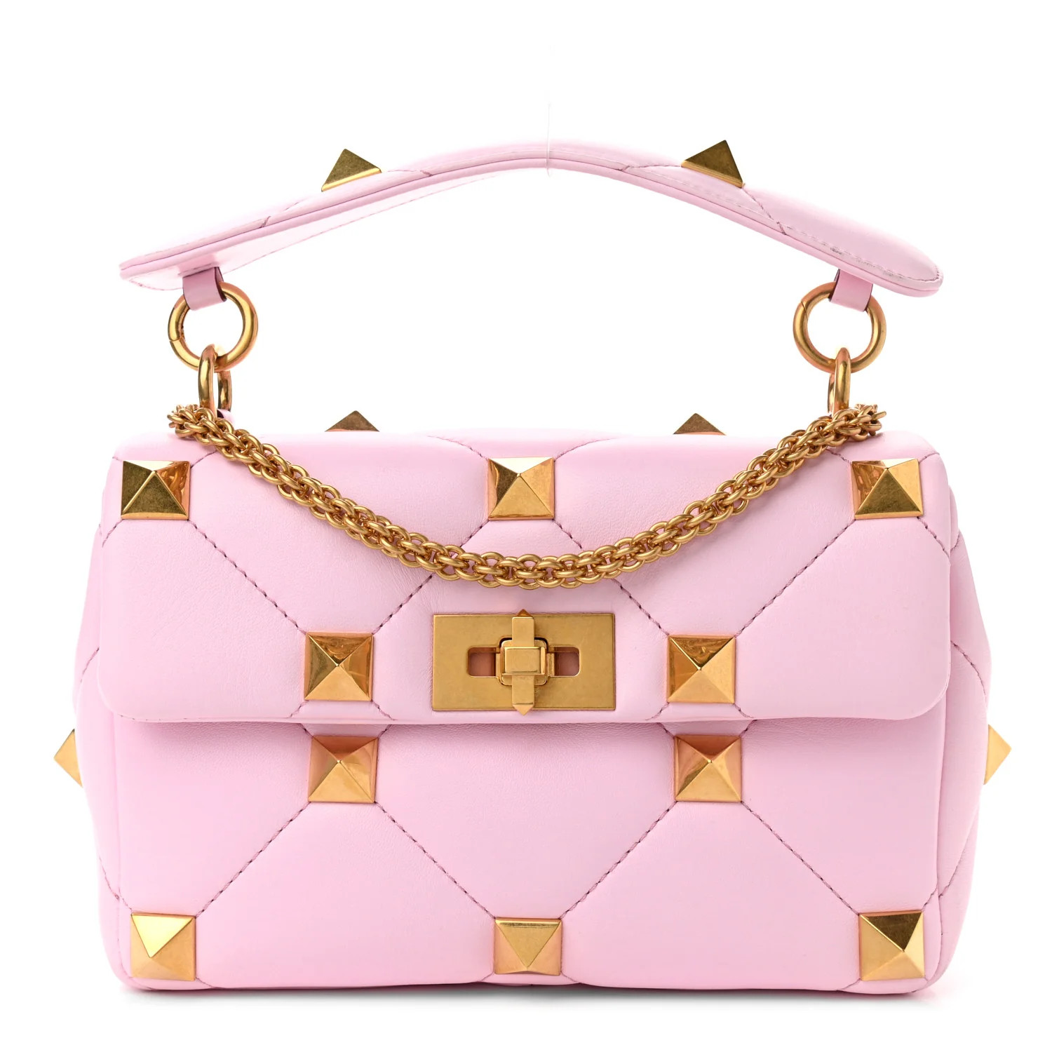 VALENTINO Nappa Medium Roman Stud Shoulder Bag Pink Borealis | FASHIONPHILE | Fashionphile