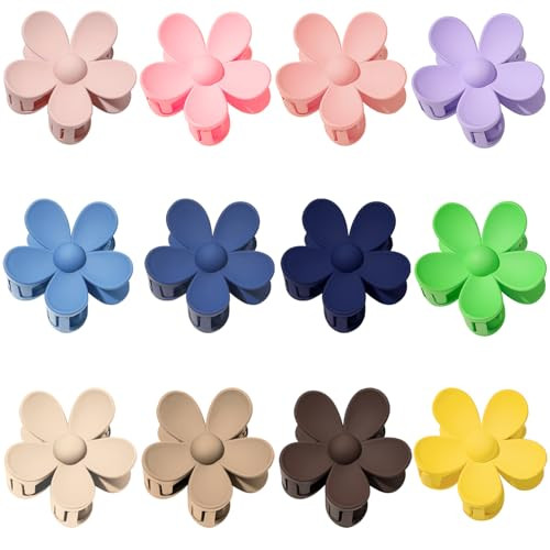 Flower Hair Clips 12Pcs Hair Claw Clips Cute Claw Clips for Women Girls Matte Jaw Clip for Thick/Medium Hair Big Daisy Hair Clips for Thin Hair Fashion 12 Colorful Hair Accessories Gifts | Amazon (US)