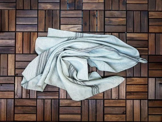 Striped linen bath towel, sauna towel, soft flax body towel, organic rustic towel,striped linen b... | Etsy (AU)