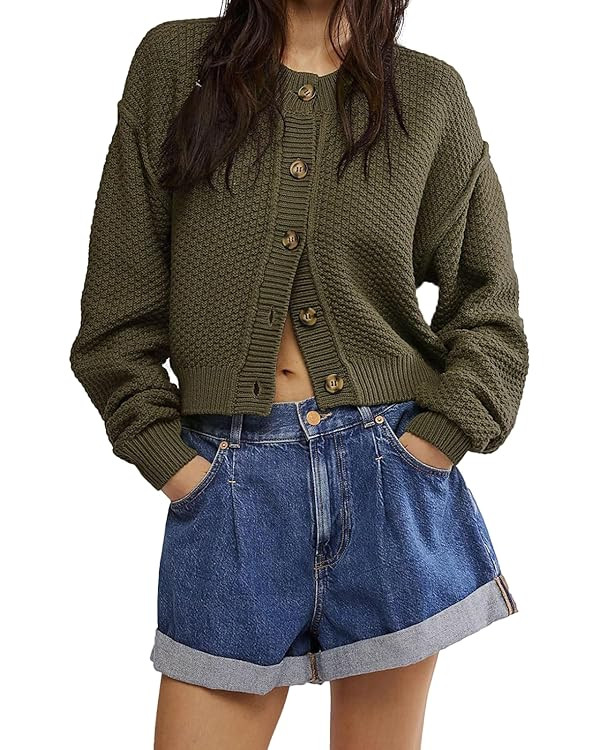 Cardigan Sweaters for Women,Long Sleeve Button Down Lightweight Cropped Short Cardigan | Amazon (US)