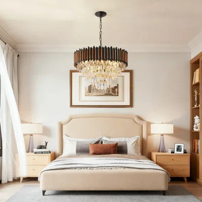 Modern Black And Gold Crystal Chandelier 12-Light Round Pendant Light For Dining Room Living Room Entryway Foyer Contemporary Ceiling Fixture | Wayfair North America