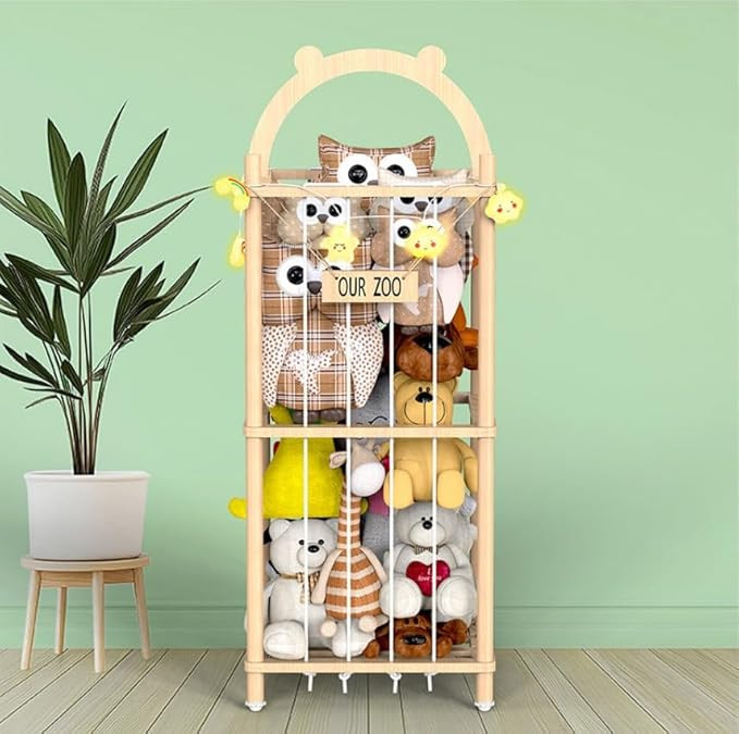 Movable Natural Wood Stuffed Animal Zoo Storage, Patterned Stuffed Animal Storage with Zoo Theme,... | Amazon (US)