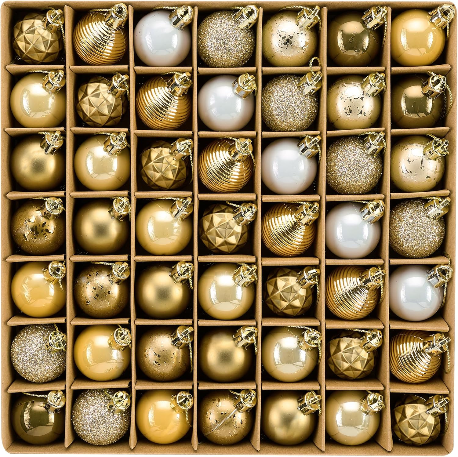 DecorbyHannah 49ct Mini Christmas Ornaments Set Tree Decoration White Gold | Amazon (US)