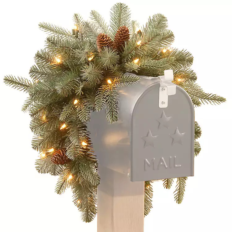 Pre-Lit Arctic Spruce and Pine Cones Mailbox Swag | Kirkland's Home