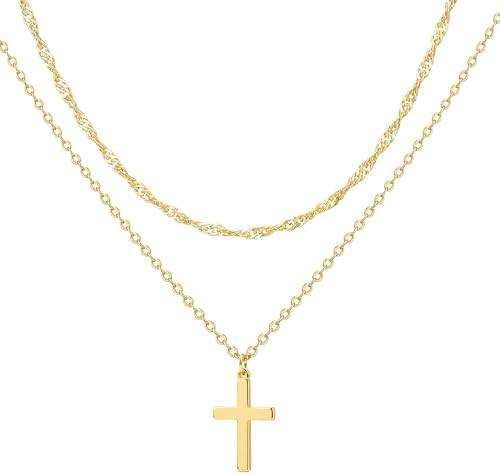 Zalcon Cross Necklace for Women, Gold Plated/Sterling Silver Plated Layered Choker Pendant Neckla... | Amazon (US)