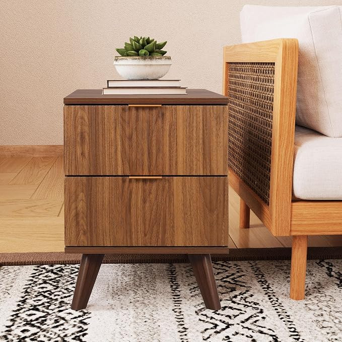 Fluted Nightstand, Mid Century Modern 2 Drawer Bedside Table for Bedroom, Small Dresser Night Sta... | Amazon (US)