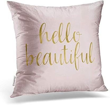 Emvency Throw Pillow Cover Pink Gold Watercolor Hello Beautiful Decorative Pillow Case Girly Home... | Amazon (US)