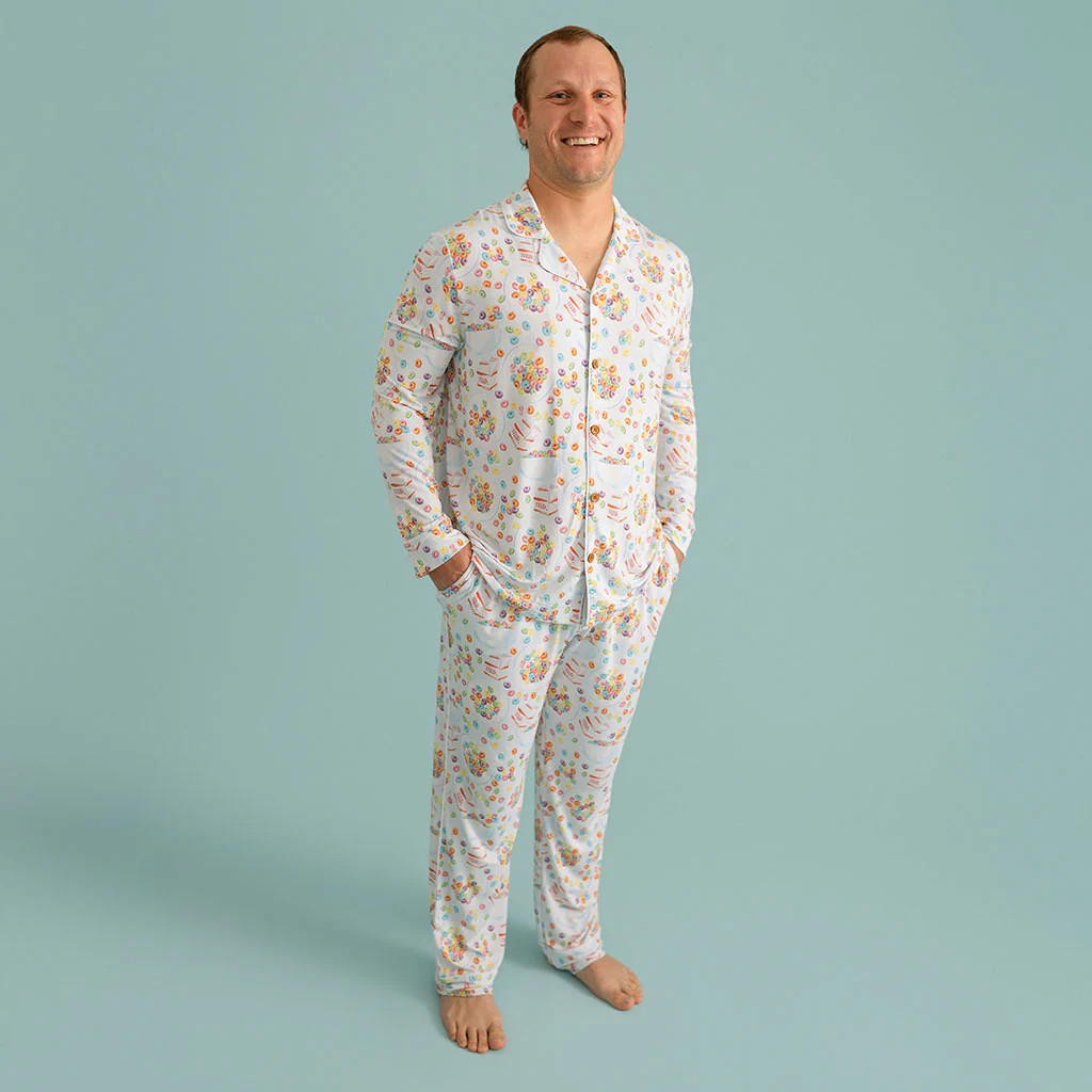Breakfast Blue Long Sleeve Luxe Men's Pajamas | Cereal | Posh Peanut