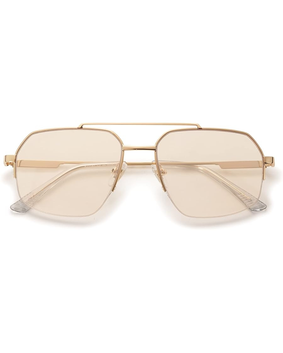 SOJOS Trendy Aviator Sunglasses Mens Womens Retro Double Bridge Metal Semi-Rimless Shades Lentes ... | Amazon (US)