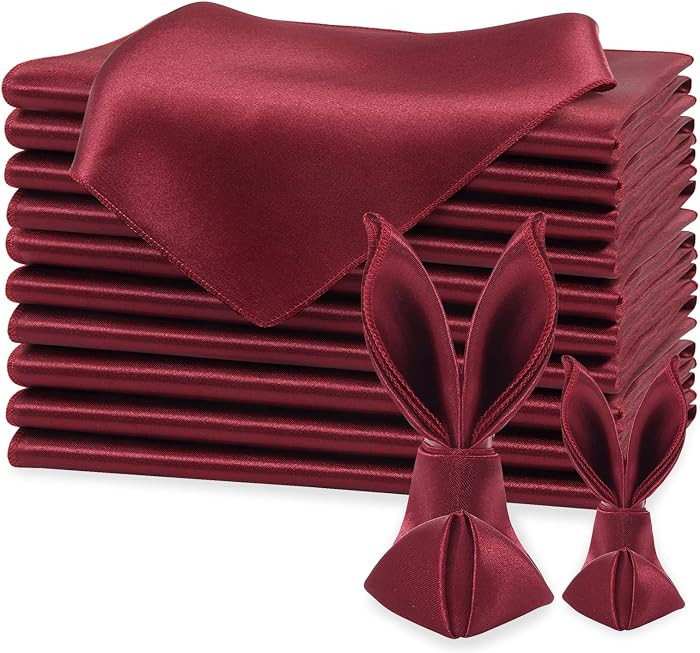 KKJIAF Burgundy Silky Satin Napkins (12 Pack, 17x17 Inches),Washable Polyester Square Table Napki... | Amazon (US)