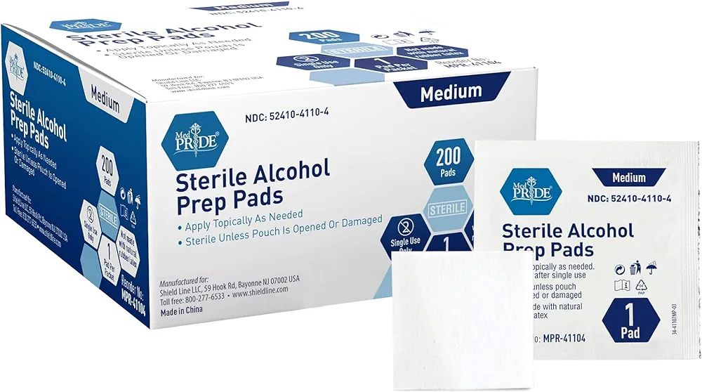 MED PRIDE Alcohol Prep Pads| 200 pack| Medical-Grade, Sterile, Individually-Wrapped, Isopropyl Co... | Amazon (US)