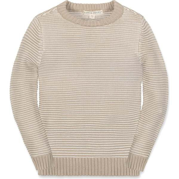 Organic Long Sleeve Crewneck Pullover Sweater, Natural Stripe | Maisonette