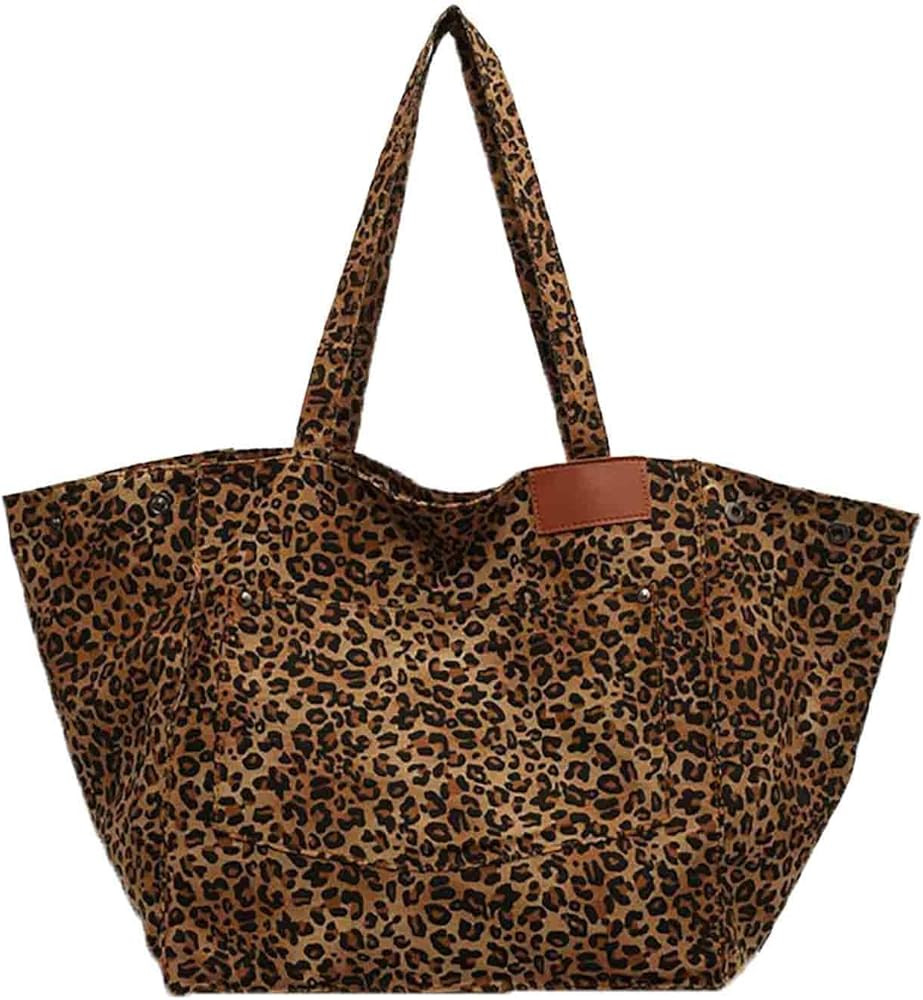 Leopard print canvas tote bag for women, casual large capacity tote bag, simple single shoulder c... | Amazon (US)