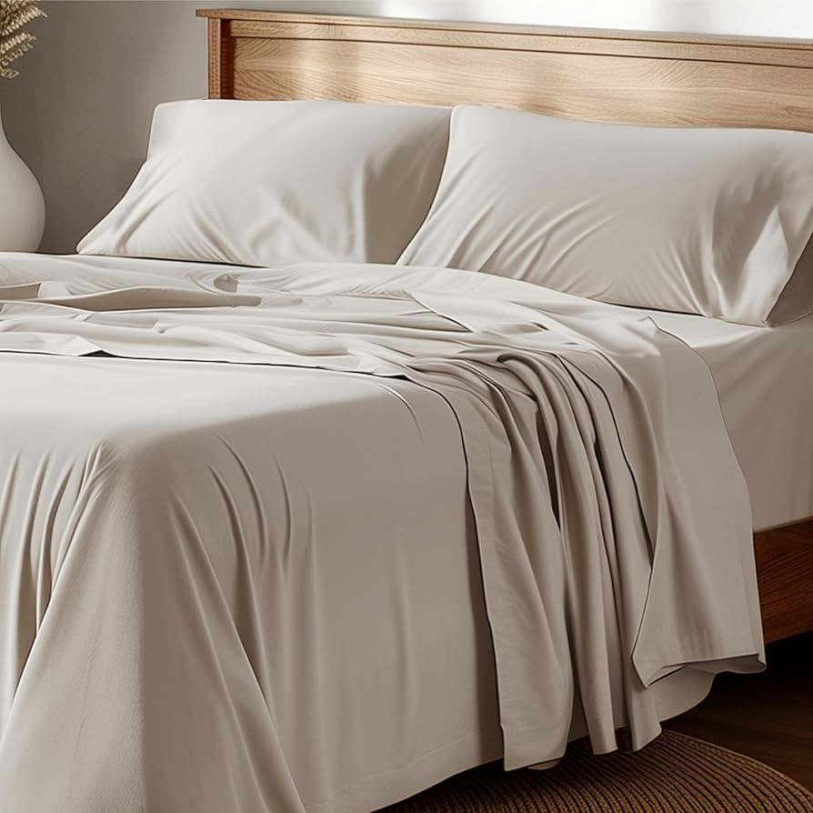 Bedsure 100% Cotton Percale Sheets King Size, King Size Sheets Set with Deep Pocket Up to 16 Inch... | Amazon (US)
