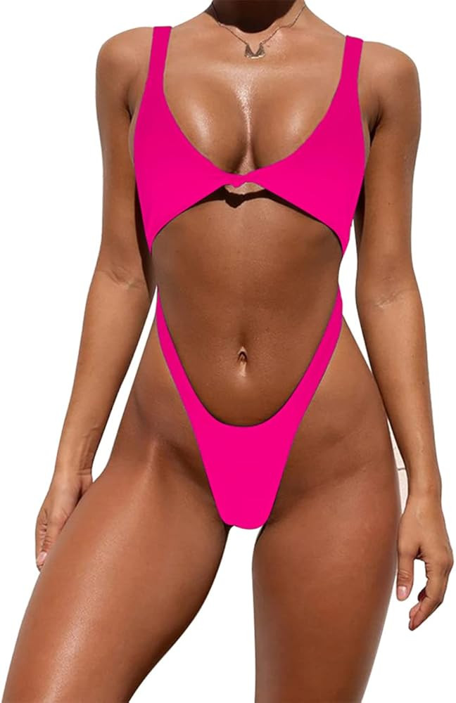 Tainehs Womens Sexy One Piece Bikini Swimsuits High Cut Cheeky Swimwear Thong Bottoms Bathing Swi... | Amazon (US)
