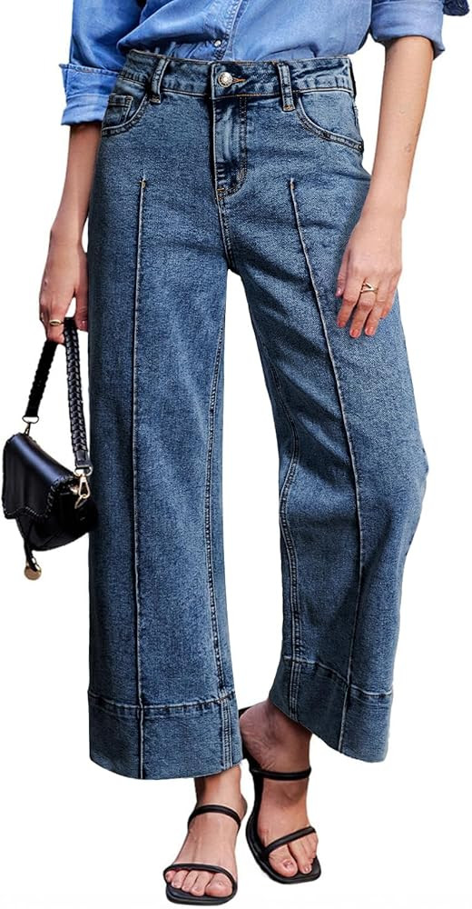 Astylish Women's 2026 Stretchy Breathable Wide Leg High Waisted Jeans Casual Cropped Ankle Denim ... | Amazon (US)