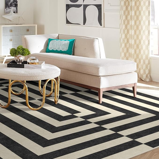 Ruggable x Jonathan Adler Washable 8x10 Large Area Rug, Op Art Charcoal, Premium Modern Rugs for ... | Amazon (US)