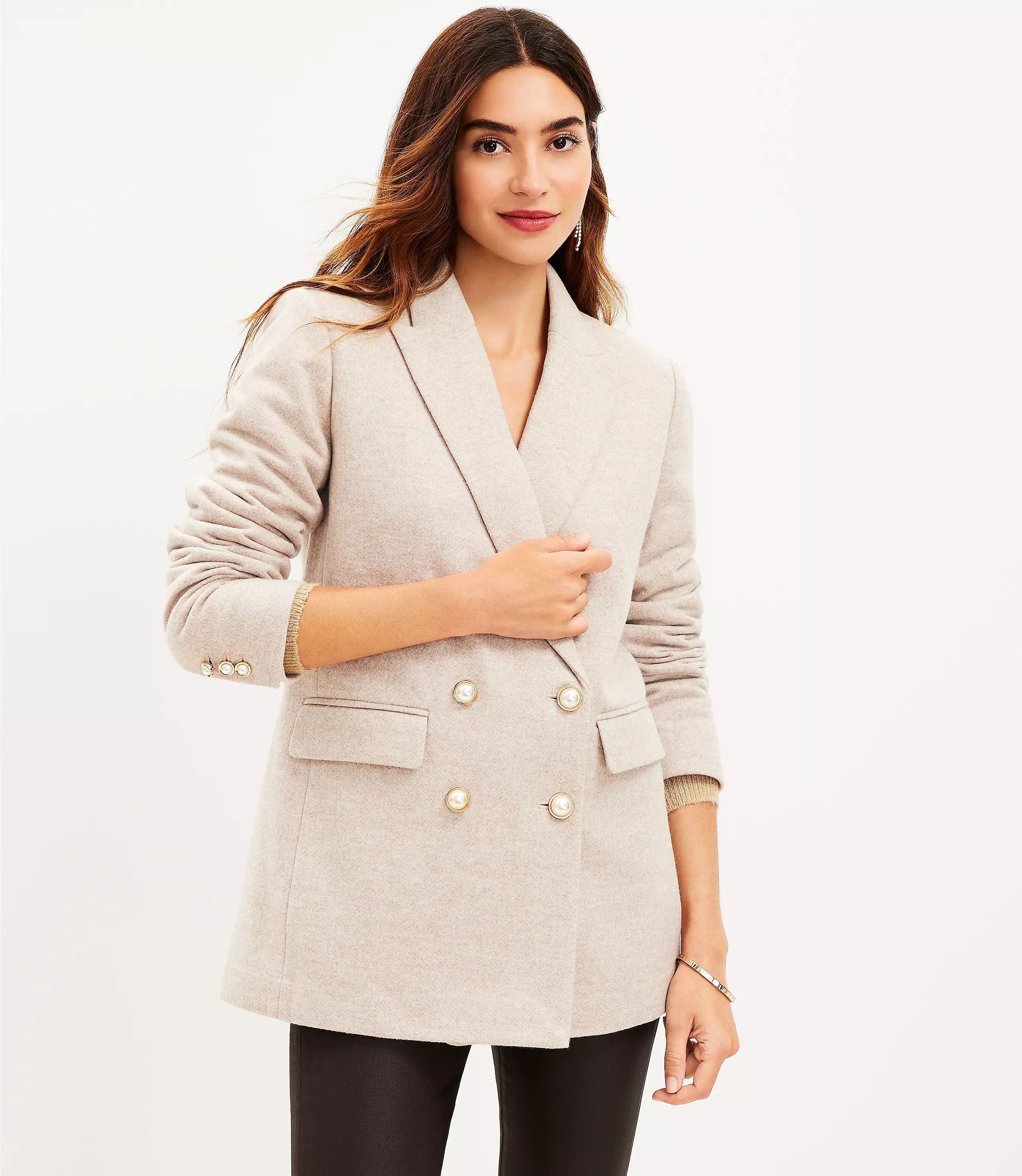 Petite Brushed Herringbone Double Breasted Blazer | LOFT