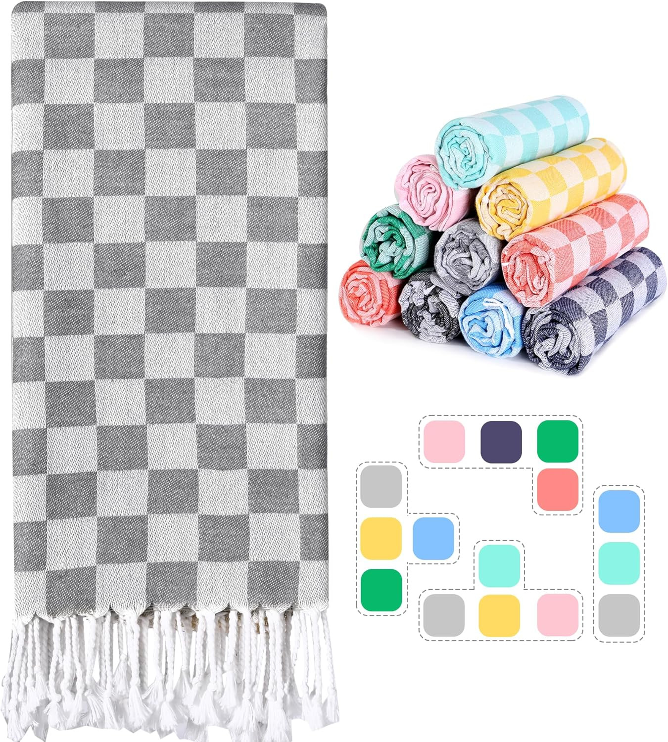 Checkered Plaid Turkish Bath Towel Beach Blanket Bathroom Essentials Swim Poolside Pool Accessori... | Amazon (US)