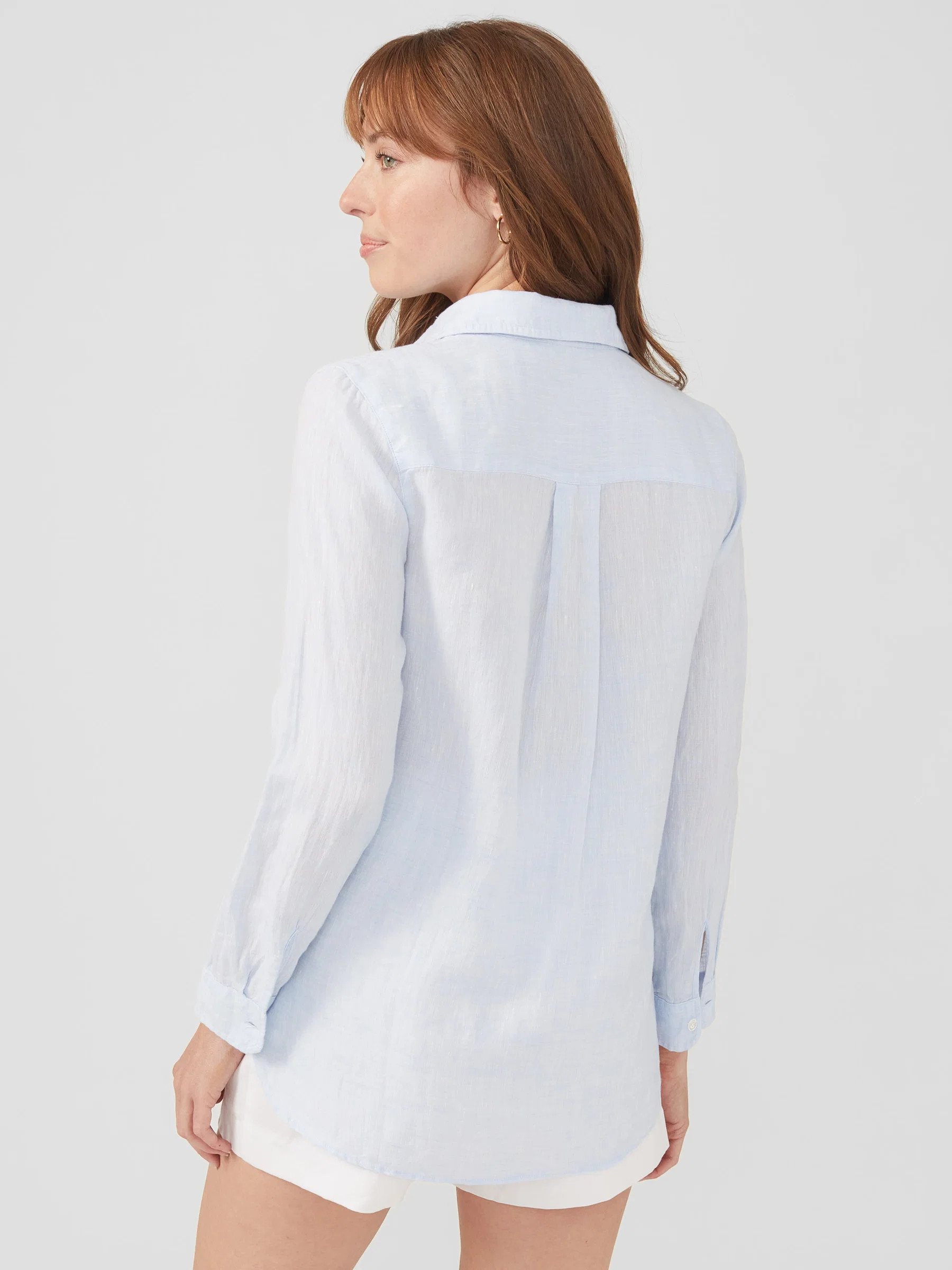 Sky_Blue Solid Britt Linen Shirt 0111241022 | Women's Tops | J.McLaughlin | J.McLaughlin