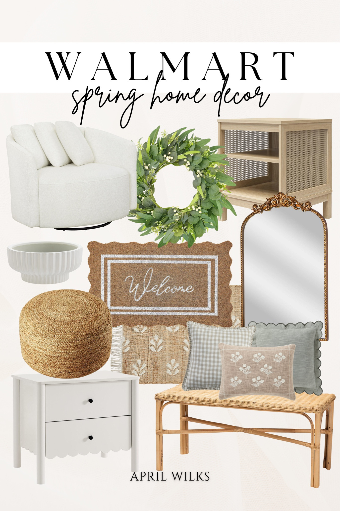 Spring Decor

Walmart decor  Walmart spring decor  spring decor  home decor  home finds  welcome mat  entry mat  rattan  boho decor  white chair  wood table  side table  nightstand  spring wreath  mirror  VintagePickin 

#LTKSeasonal #LTKHome #LTKStyleTip