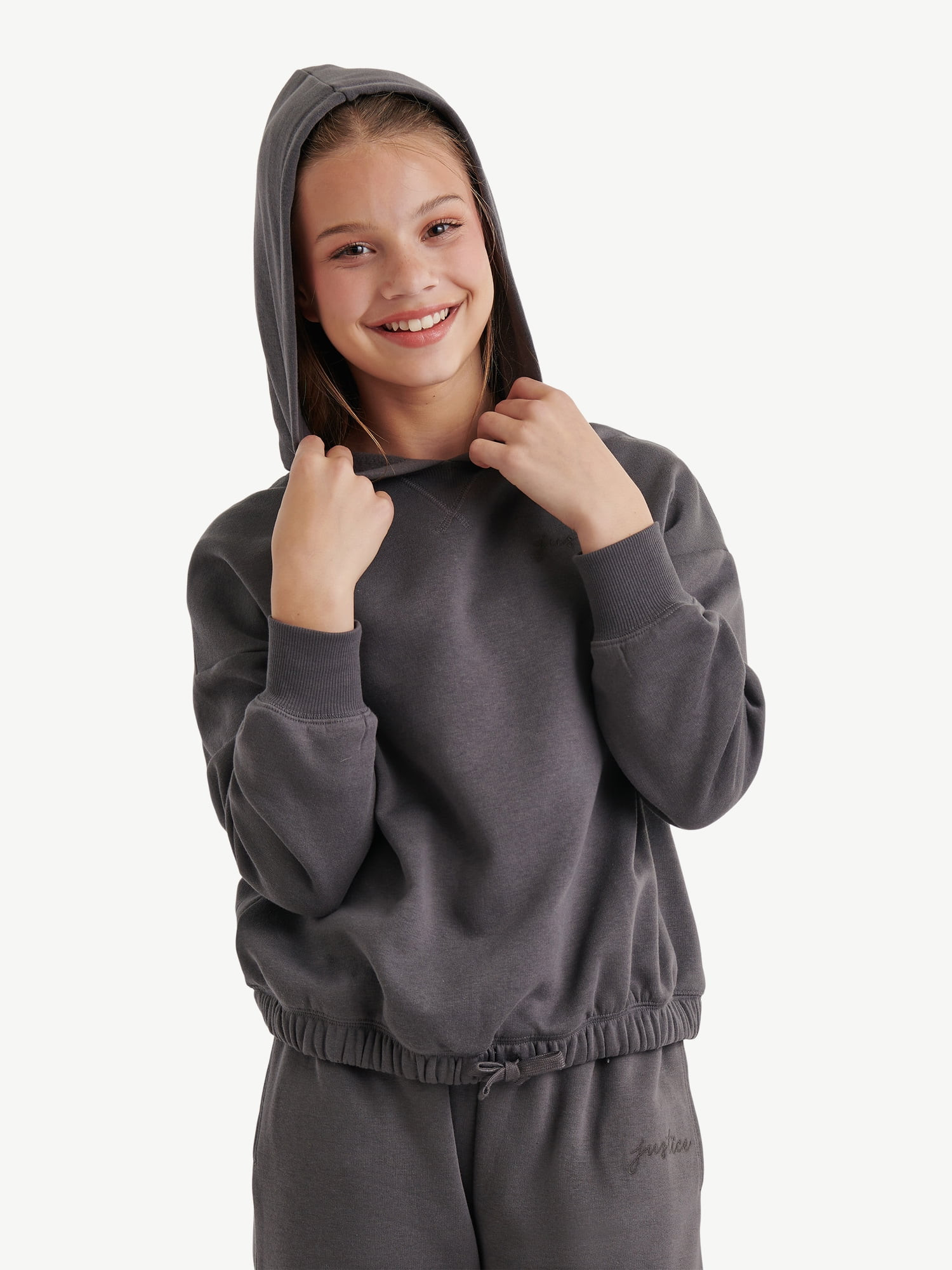 Justice Girls Basic Long Sleeve Fleece Hoodie, Sizes XS-XLP | Walmart (US)