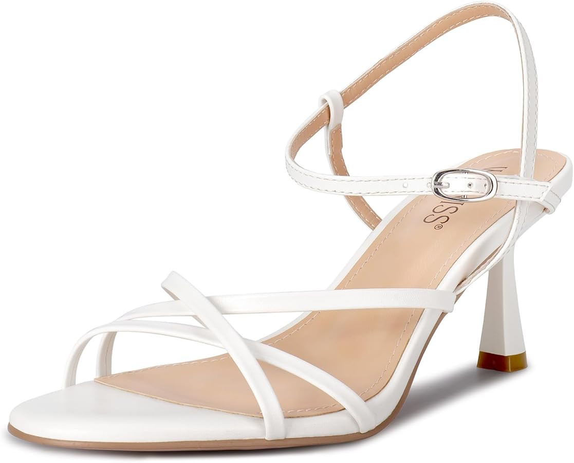 wetkiss Kitten Heels for Women Strappy Low Heel Sandals Ankle Strap     Strappy Kitten Heels with... | Amazon (US)