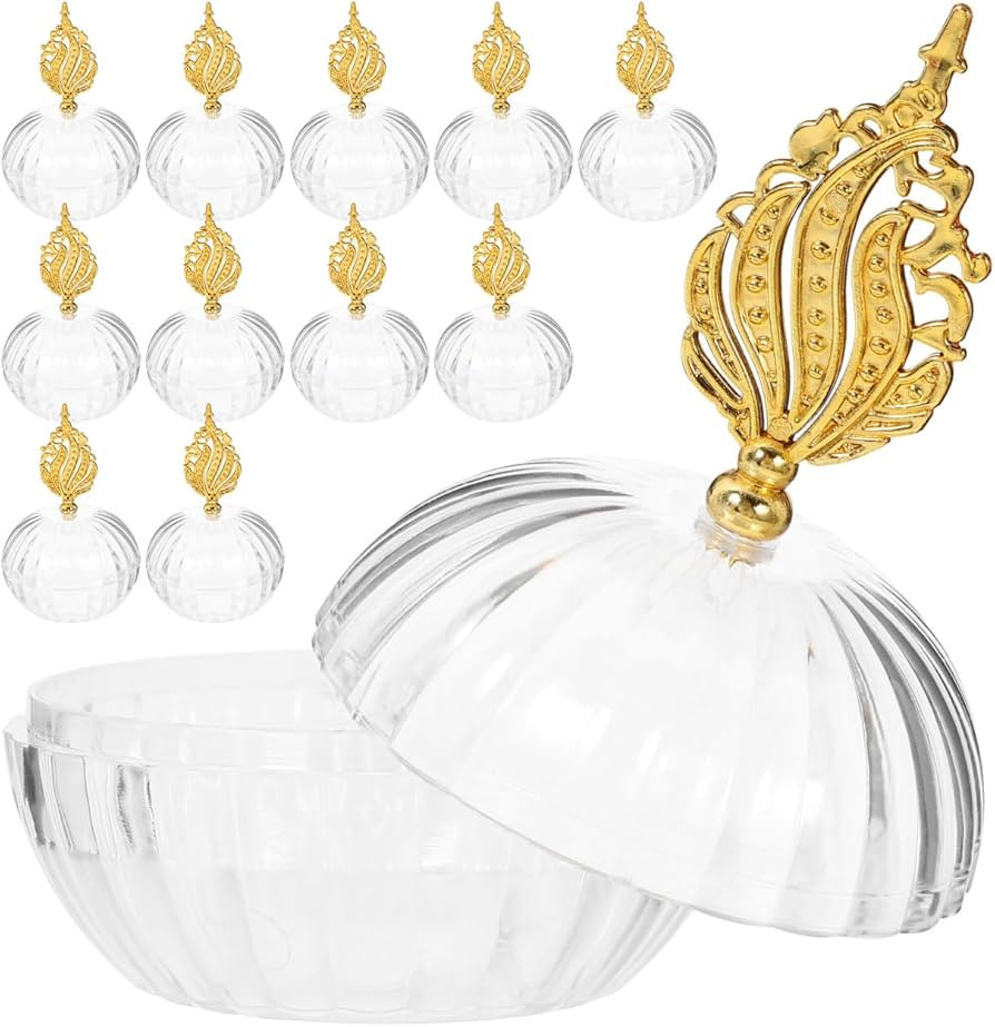 EXCEART Reusable Clear Round Plastic Candy Storage Boxes with Gold Decorations 12-Pack Ideal for ... | Amazon (US)