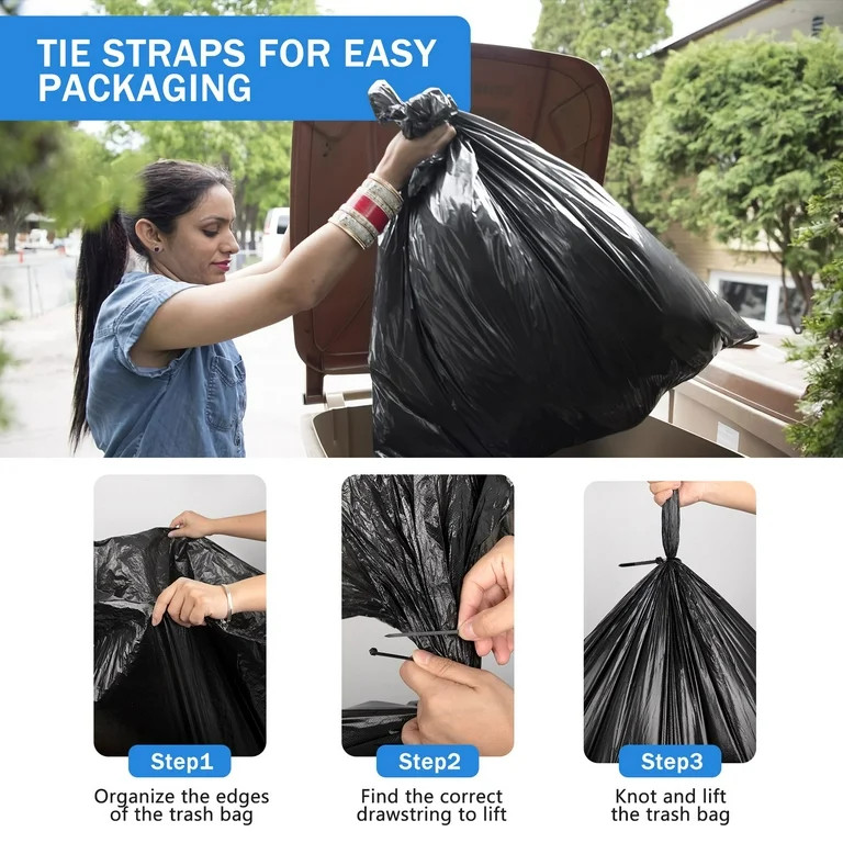 Treamon 55 Gallon Trash Bags (50 Count), Black Heavy Duty Garbage Bags with 100 Zip Ties | Walmart (US)
