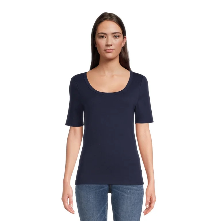 Time and Tru Women's T-Shirt with Elbow Length Sleeves | Walmart (US)