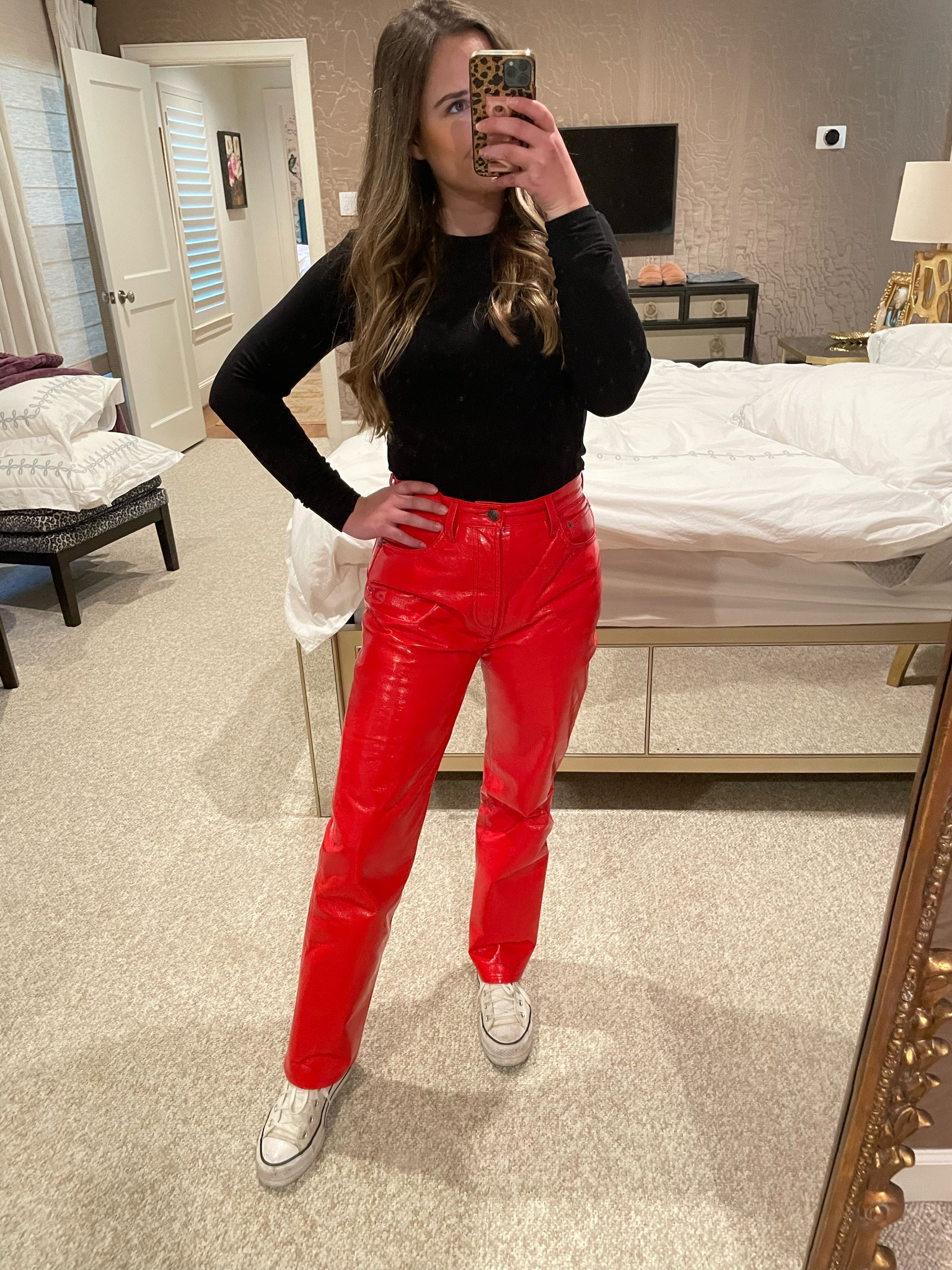 Obsessed with these red pants! Wearing a size 26. Perfect for a game day outfit!

Texas tech football game outfits - chiefs game outfit - Kansas City chiefs - red pants - faux leather pants - party outfits - Valentine’s Day outfit - white converse sneakers outfit - red outfits - red sports game outfit inspiration 

#LTKSeasonal #LTKfindsunder50 #LTKfindsunder100