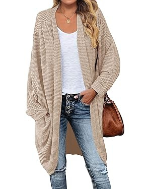 MEROKEETY Women's 2024 Fall Waffle Knit Batwing Long Sleeve Cardigan Loose Open Front Sweater Coa... | Amazon (US)