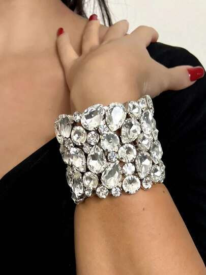 Stonefans Crystal Exaggerated Hand Bangle Water Drop Design For Women Fashion Show Rhinestone Bra... | SHEIN