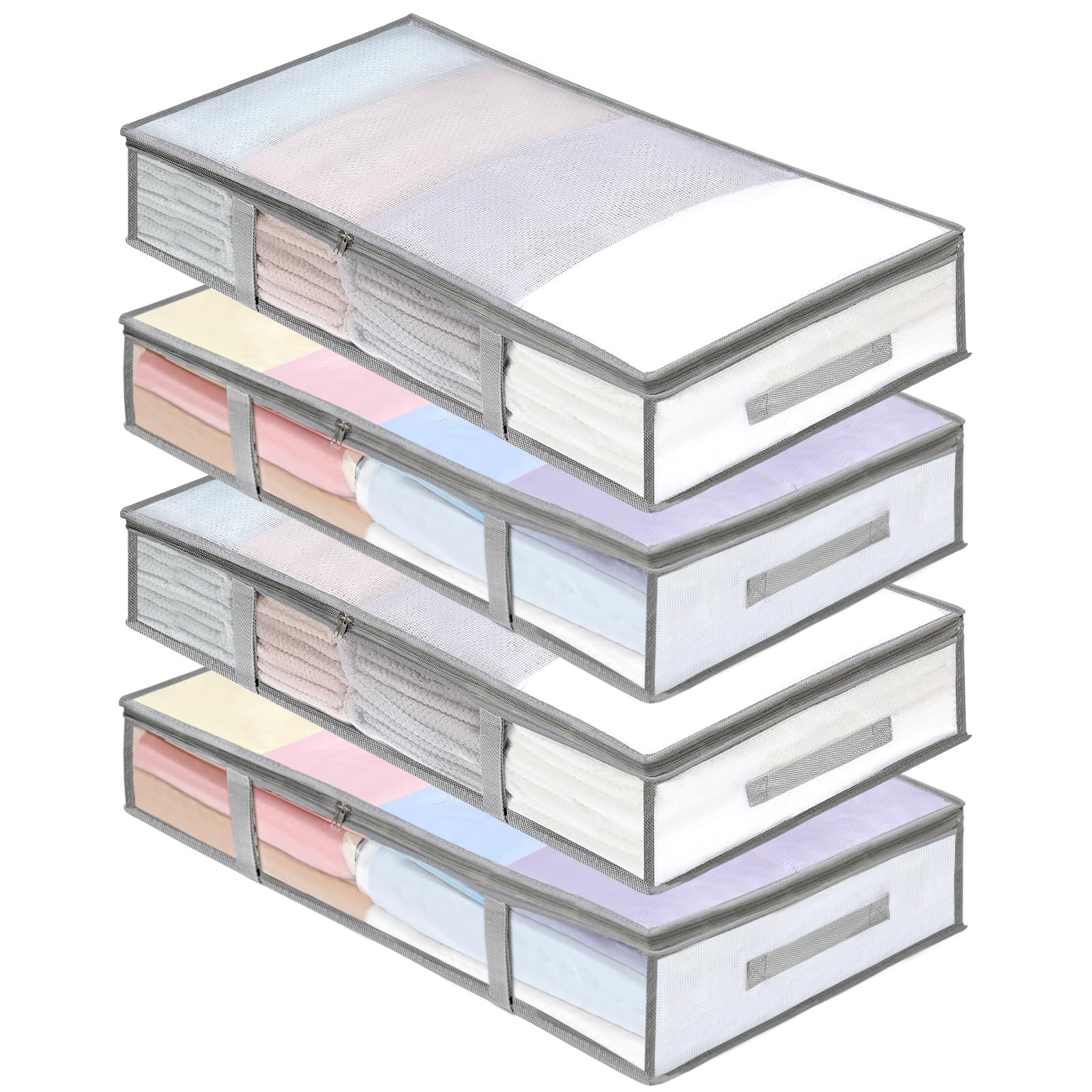 4 Packs Under Bed Storage Containers Bins, Humid-Proof Plastic Underbed Storage Bins, Closet Orga... | Amazon (US)