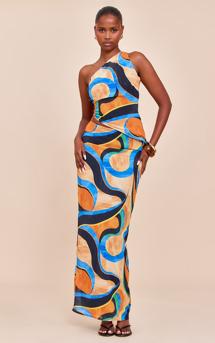 Multi Abstract Print Chiffon Asymmetric Tops | Co-ords | PrettyLittleThing UK