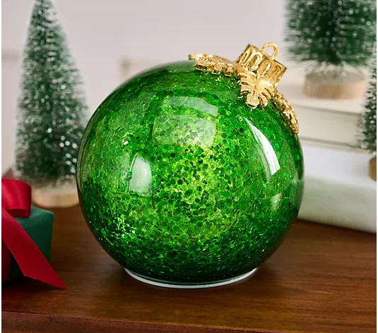 6" Illuminated Glittered Glass Ornament by Valerie | QVC