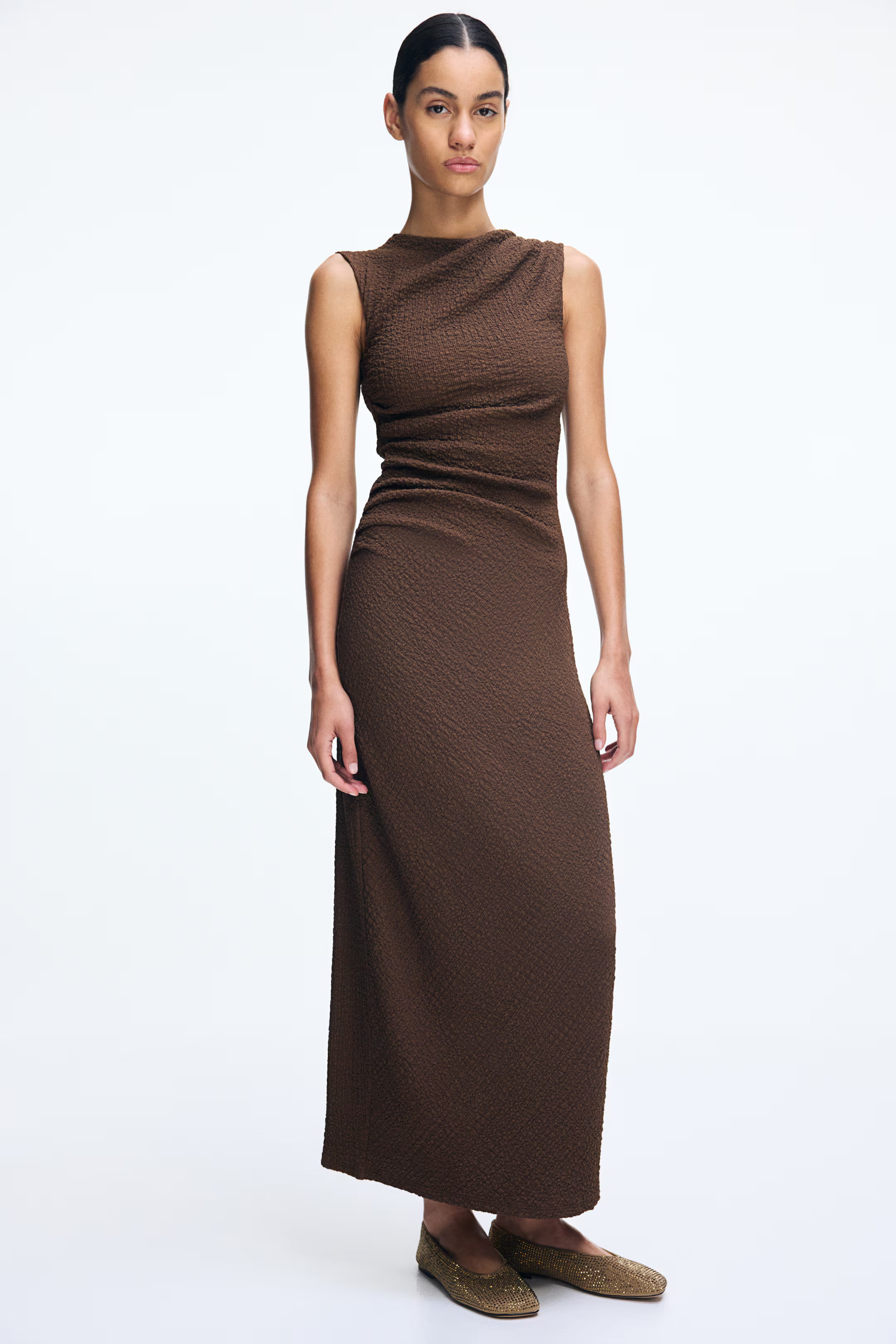 Draped bodycon dress - Dark brown - Ladies | H&M GB | H&M (UK, MY, IN, SG, PH, TW, HK)