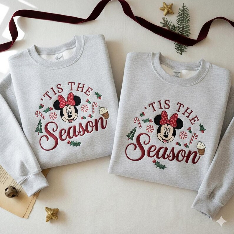 EMBROIDERED Minnie Christmas Sweatshirt, Disney Tis the Season Sweater, Holiday Minnie Crewneck, ... | Etsy (US)