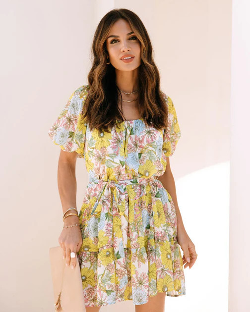 Wish Upon A Petal Chiffon Puff Sleeve Mini Dress | VICI