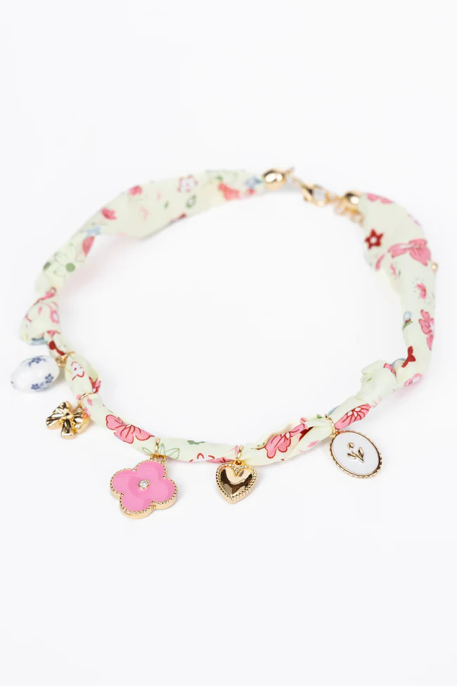 Chandler Yellow Charm Scarf Necklace | Pink Lily