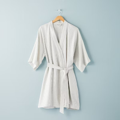 Women's Ticking Stripe Linen Blend Robe Cream/Gray - Hearth & Hand™ with Magnolia | Target
