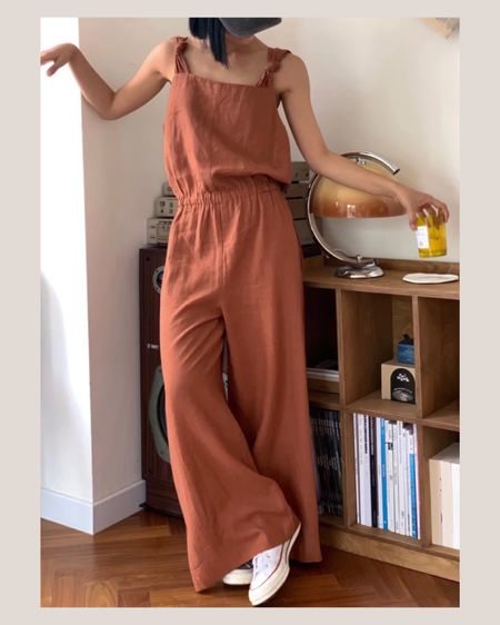 Shoulder knot loose fitting sleeveless jumpsuit. It’s wide legged and from a linen blend. Looks great with sneakers or sandals. Vacation outfit idea.

#LTKstyletip #LTKFind #LTKtravel
