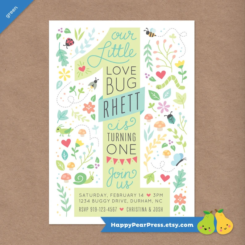 Love Bug Printable 1st Birthday Party Invitation // DIY Custom Printable Invite // Baby Toddler K... | Etsy (US)
