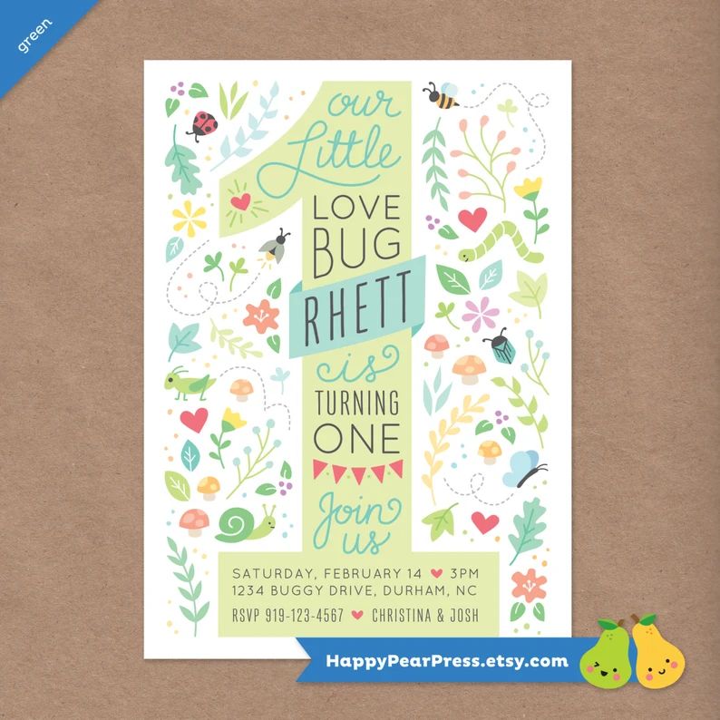 Love Bug Printable 1st Birthday Party Invitation // DIY Custom Printable Invite // Baby Toddler K... | Etsy (US)