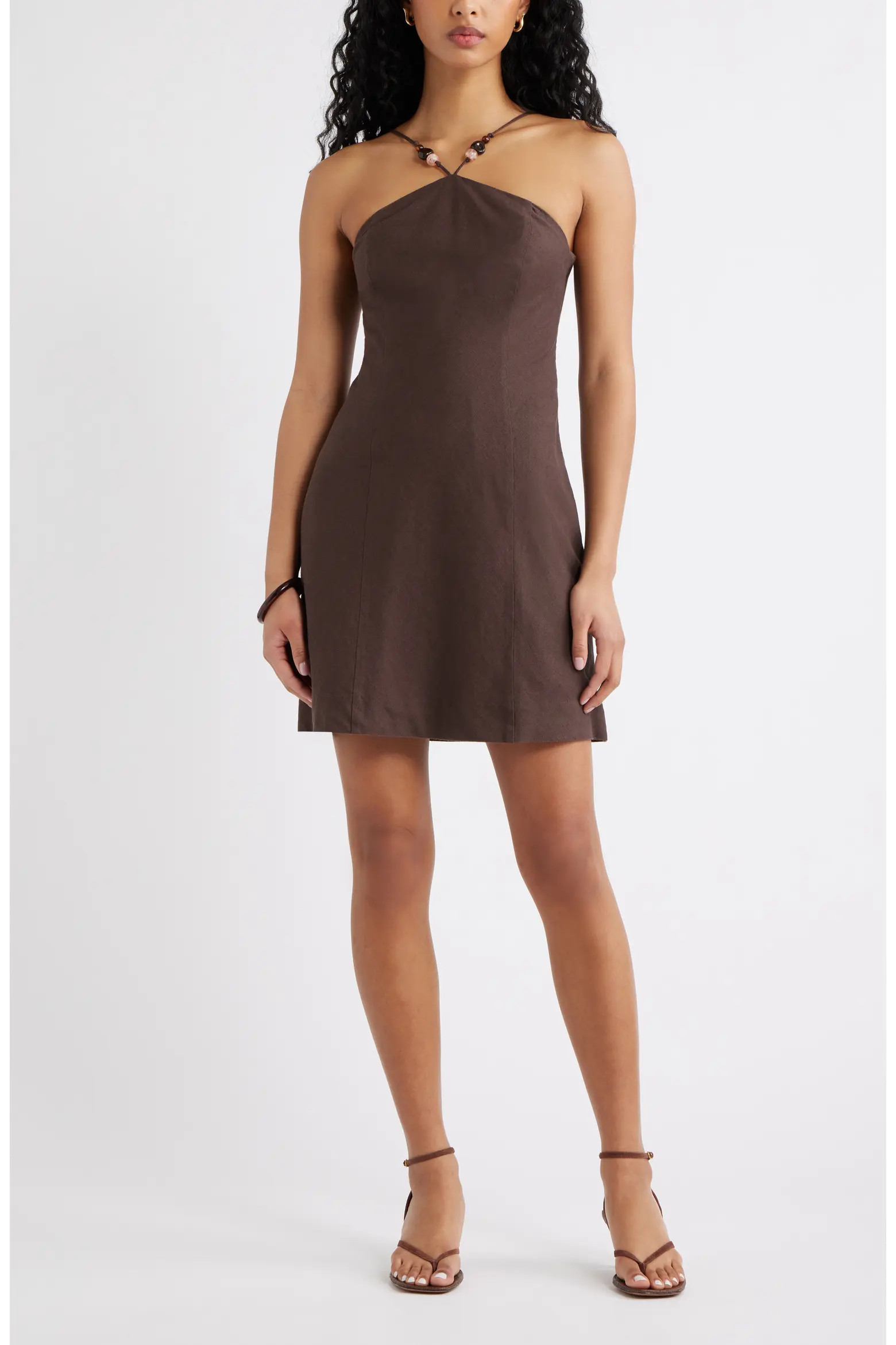 Halter Neck Linen Blend Minidress (Women) | Nordstrom | Nordstrom
