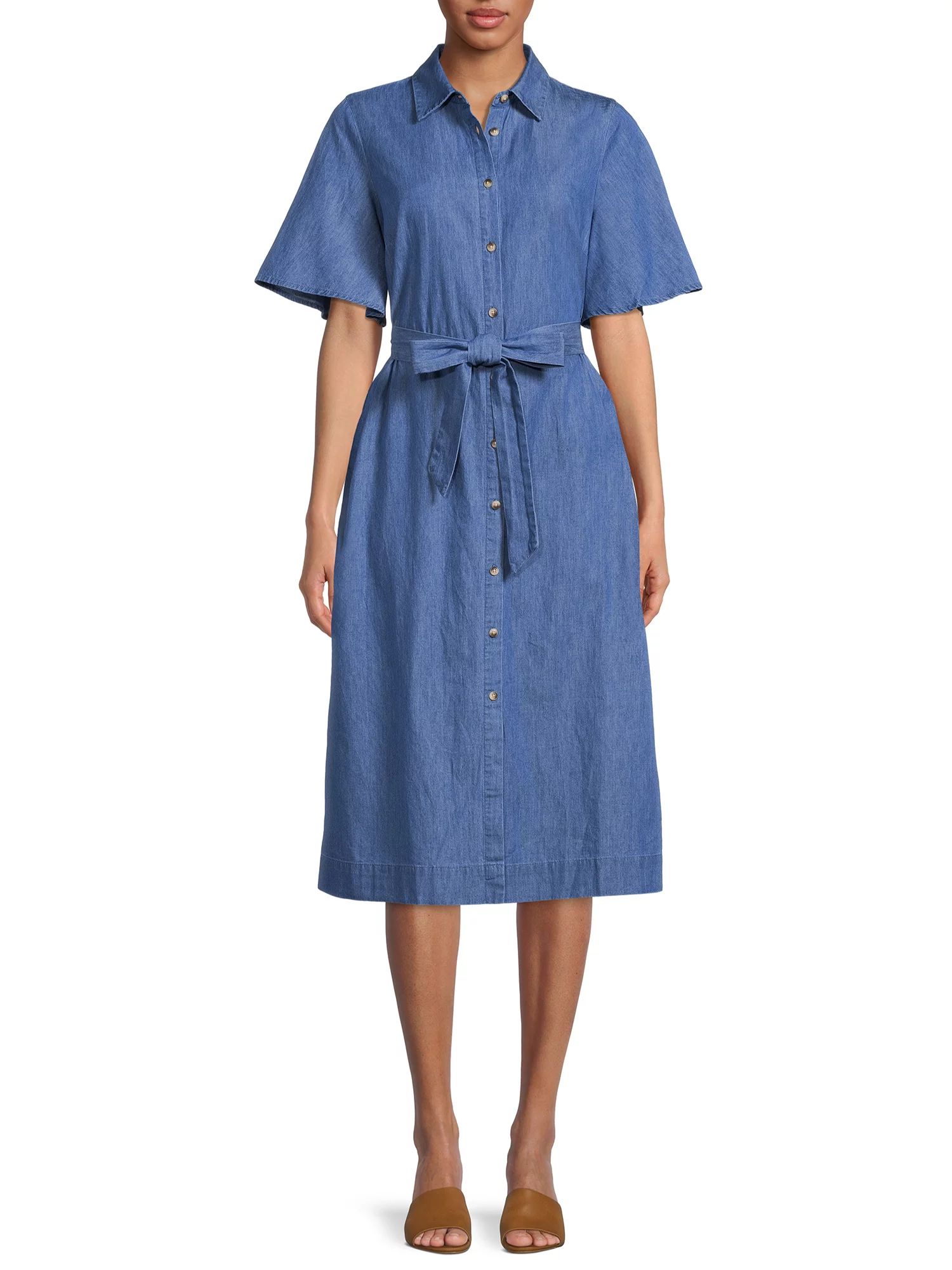 The Get Women's Short Sleeve Belted Midi Shirtdress | Walmart (US)